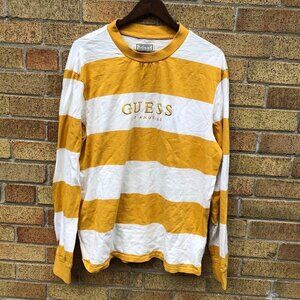 Striped Guess Shirt Crewneck Sweater Large Yellow/White